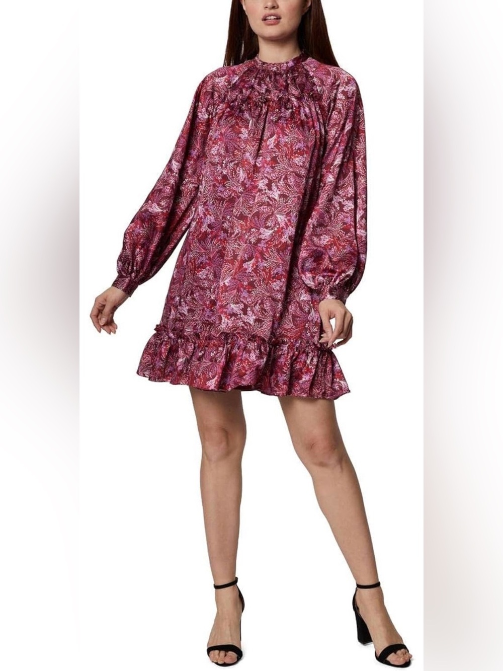 BCBGeneration NWT Red Floral Boho Mock Neck Ruffle Open Back Mini Dress 4
